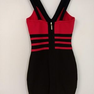 Strappy Color Block Zip Bodycon Bandage Dress